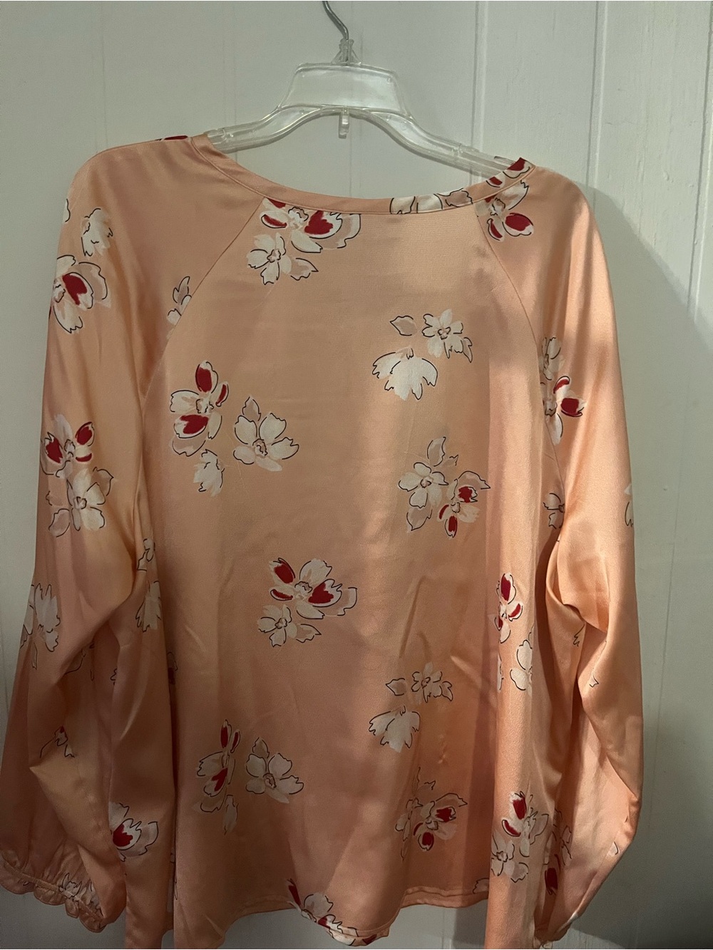 Liz Claiborne Peach Floral Satin Nightgown with Pearl Snap - Picture 3 of 3